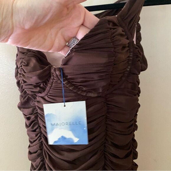 Majorelle Tabitha Brown Ruched Shirred midi dress revolve Sz S NWT - Picture 12 of 12